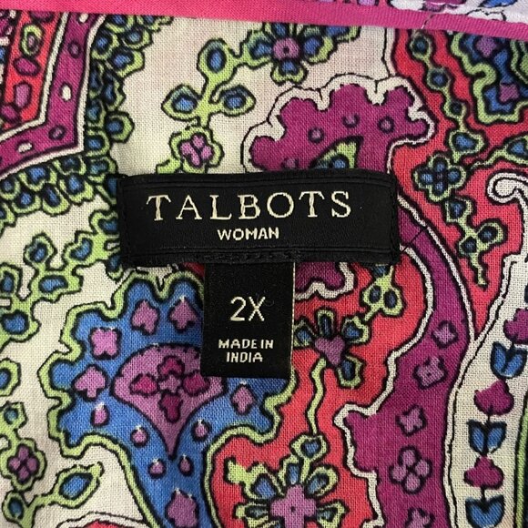 Talbot Paisley Long-Sleeve Button-Up Shirt Multicolor Women's 2X Roll-Tab Casual - Picture 10 of 13